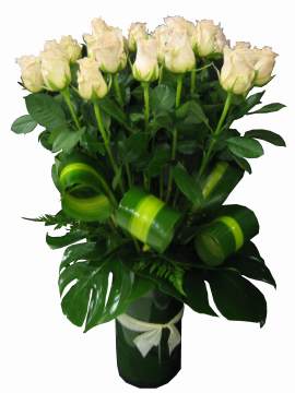 Valentine's 1 Dozen Premium Long Stem Roses in Glass Vase