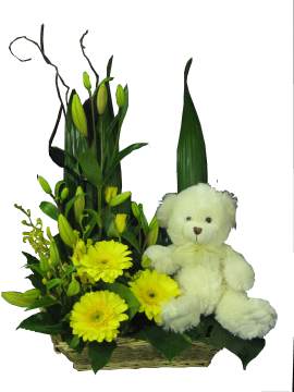Seasonal Arrangement with Teddy Bear